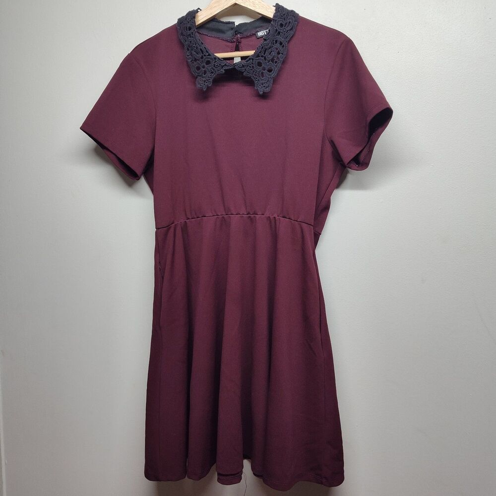 Hot Topic Mini Dress Women Size XL Maroon Collared Short Sleeve Cocktail Party